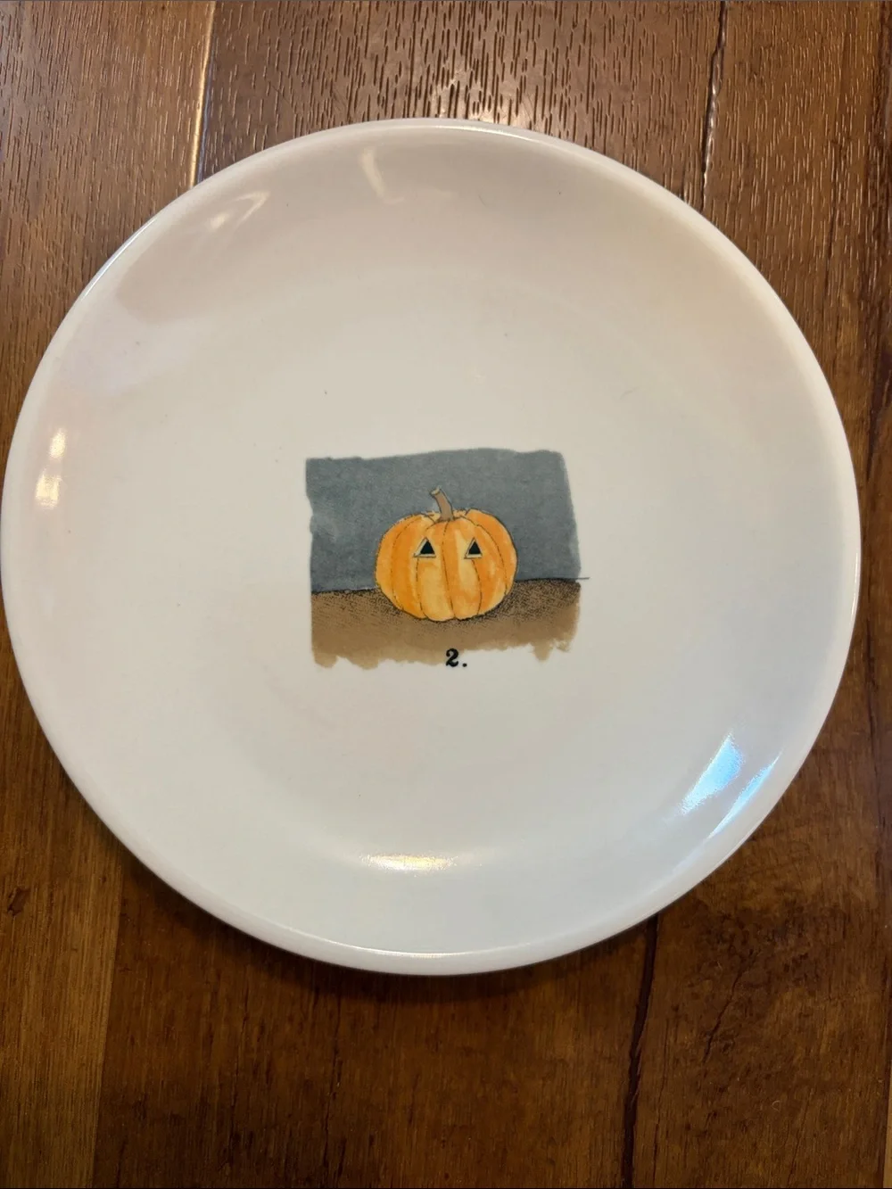 Rae Dunn White Ceramic Plates with Orange Pumpkin Motifs (Set of 3) 6 Inches EUC